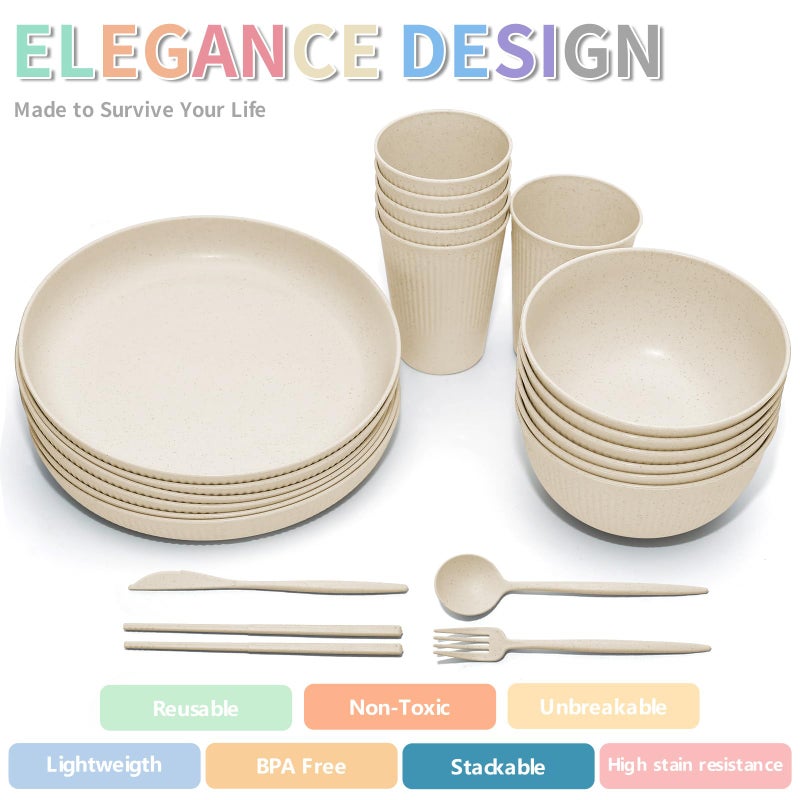 DAPIPIK Wheat Straw Dinnerware Sets -DAPIPIK 42 Piece Unbreakable Dinnerware Sets for 6  Kitchen Plates and Bowls Set  Lightweight Camping Plates Cups and Bowls Set.Dishwasher Microwave Safe Dinnerware - Image 3
